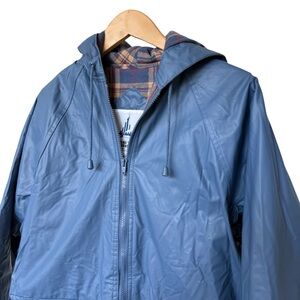 VTG! Y2K Misty Harbor Women's Blue Hooded Raincoat Flannel Lined S Mid-Length